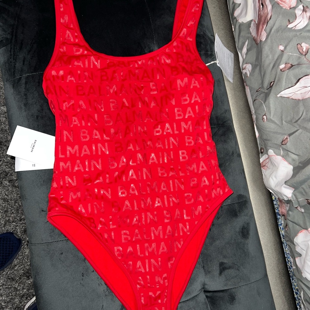 Authentic Balmain Paris swimsuit size S/M color red,One piece NWT and db include